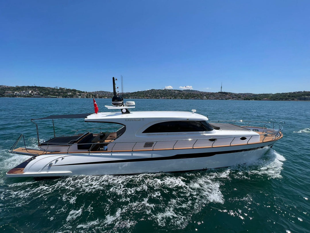 Eco-friendly luxury yacht cruising in Istanbul, showcasing sustainable travel in style