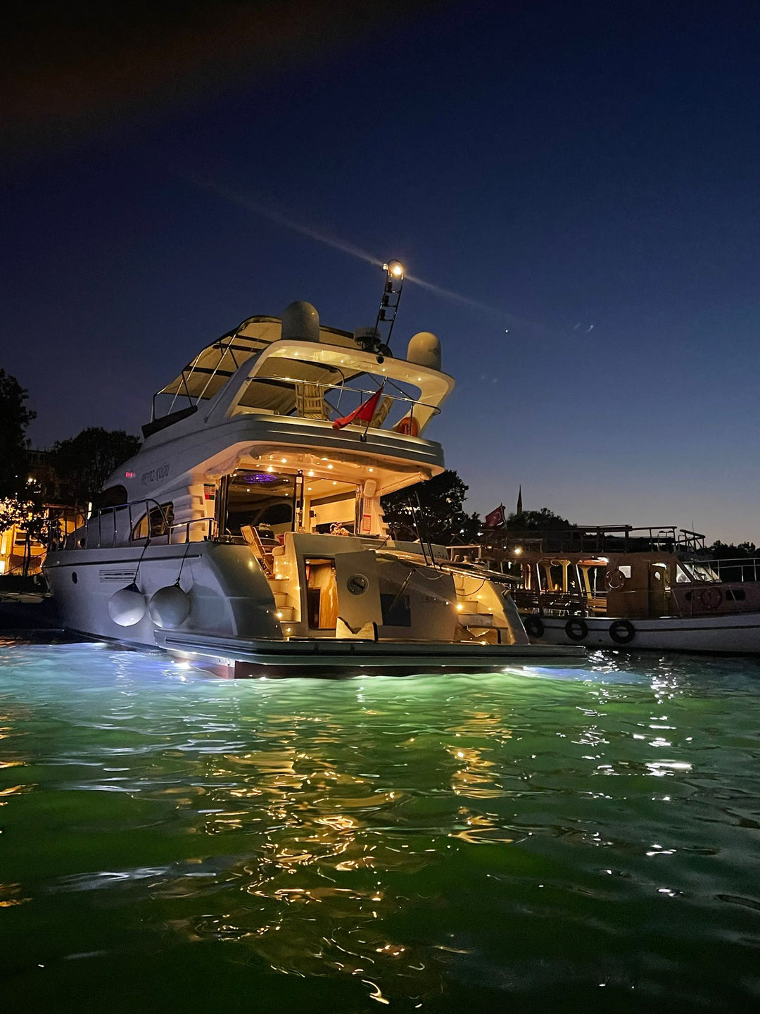 Tranquil sunset view from the luxury yacht deck, offering a serene escape on Istanbul's waters