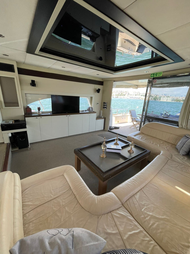 55-inch flat-screen TV onboard the luxury yacht, offering entertainment with international channels.