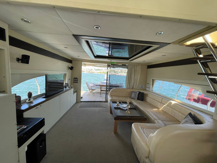 Elegant air-conditioned yacht interior, providing a haven of cool and comfort in Istanbul.