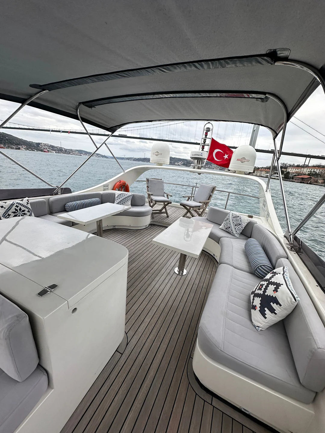 Couple celebrates engagement on private yacht in Bosphorus.