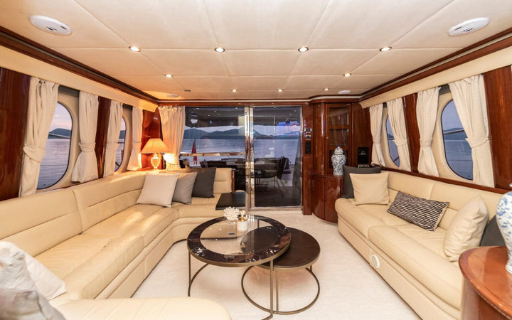 Spacious and elegant LUX AMRS yacht interior with modern amenities.