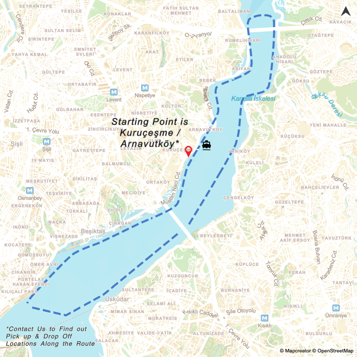 Bosphorus Cruise Route passing by monuments such as Dolmabahce Palace, Rumeli Hisarı