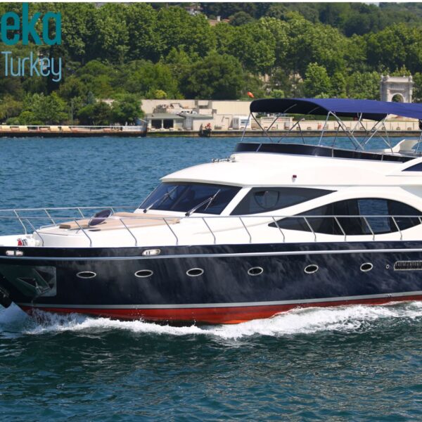 18 person private yacht rental in Istanbul Lux KDR6 motor yacht cruising on the Bosphorus