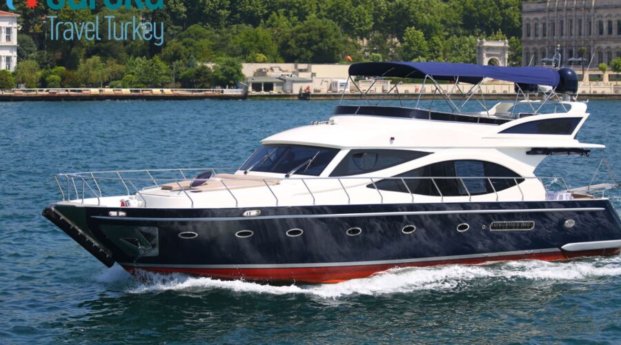 18 person private yacht rental in Istanbul Lux KDR6 motor yacht cruising on the Bosphorus