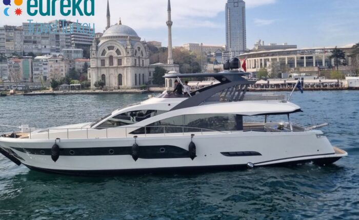 Luxury yacht DEN9 cruising on the Bosphorus in Istanbul