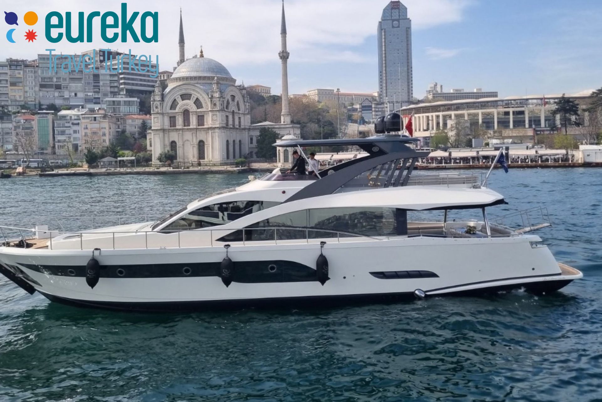 Luxury yacht DEN9 cruising on the Bosphorus in Istanbul