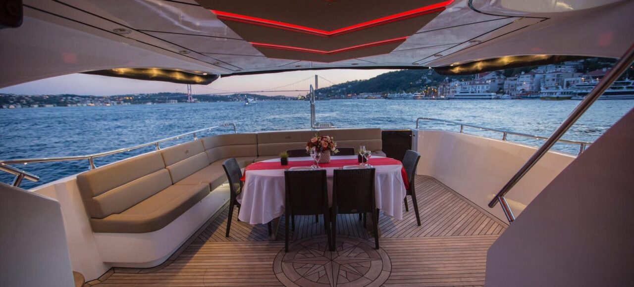 Private yacht dinner cruise with Bosphorus bridge and city lights in Istanbul