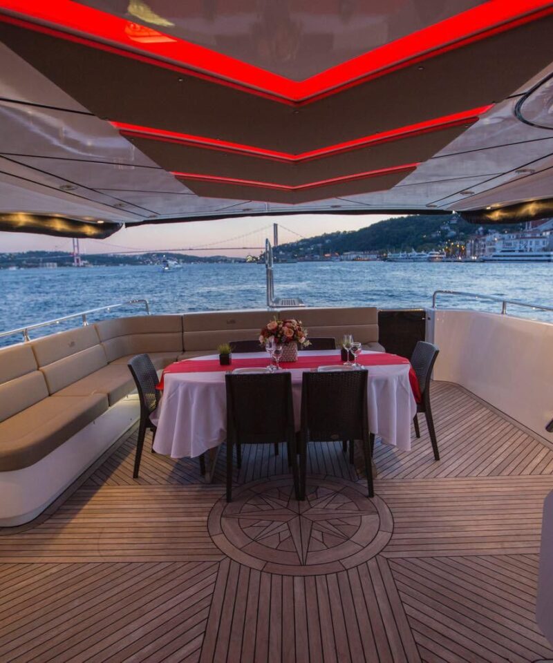 Private yacht dinner cruise with Bosphorus bridge and city lights in Istanbul