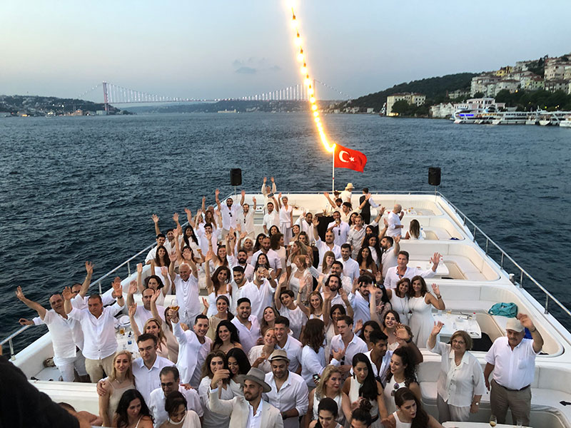 Private party yacht in Istanbul on the Bosphorus at night