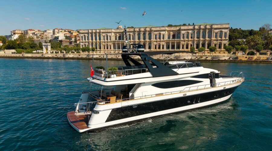 LUX KDR9 super yacht cruising past Dolmabahce Palace